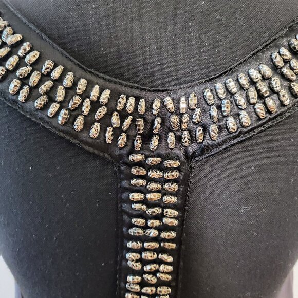 Grey Drape Neck hand beaded racer back mini dress/ swimsuit cover - Picture 5 of 7